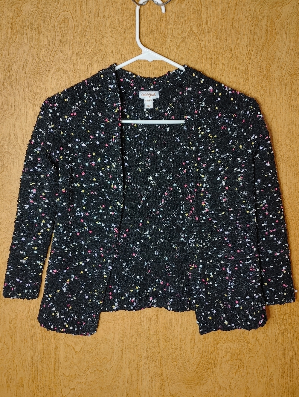 Cat & Jack Black Open Cardigan with Pink, Yellow & White Flecks S 6/6X